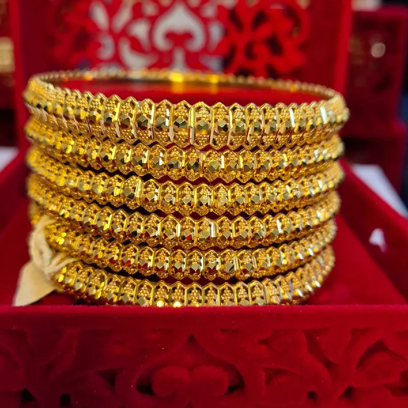A5 -A6 New Designs 24k Original Plating Gold Look Bangles - Same Gold Style, Set of 5 Bangles size 2.4-2.12 available 1