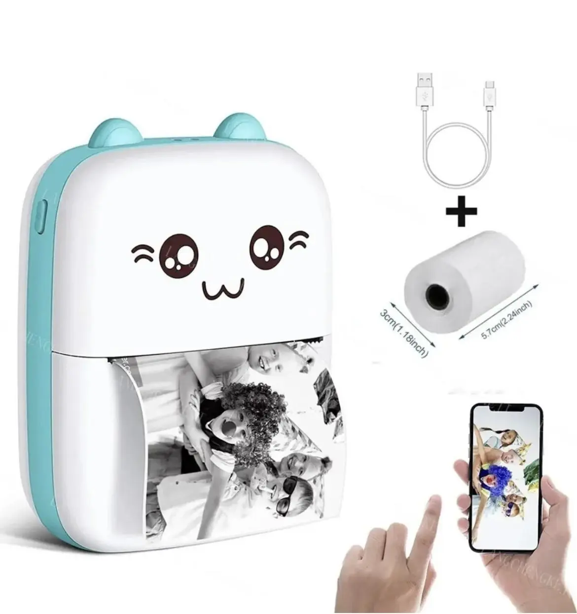 【UK SELLER Delivered within 48H】Portable Mini Thermal Printer, Cute Cartoon Design Portable Inkless Printer for Kids, Home Supplies, Spring Summer Gifts thermal printer Birthday present