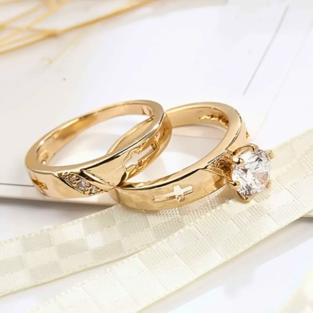 2 elegant Cubic Zirconia decorative rings for couples, suitable for all outfits, wedding rings, engagement rings, Valentine's Day gifts, couple rings