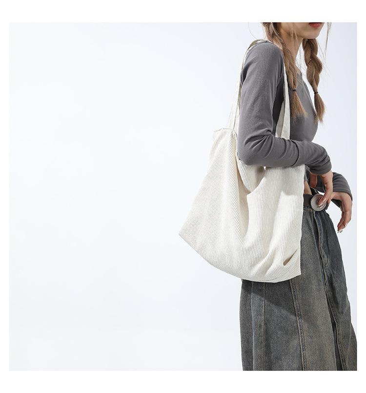 Product Introduction of Large Capacity Shopping Bag Casual Art Canvas Handbag Corduroy Tote Bag Simple Retro Shoulder Bag 6