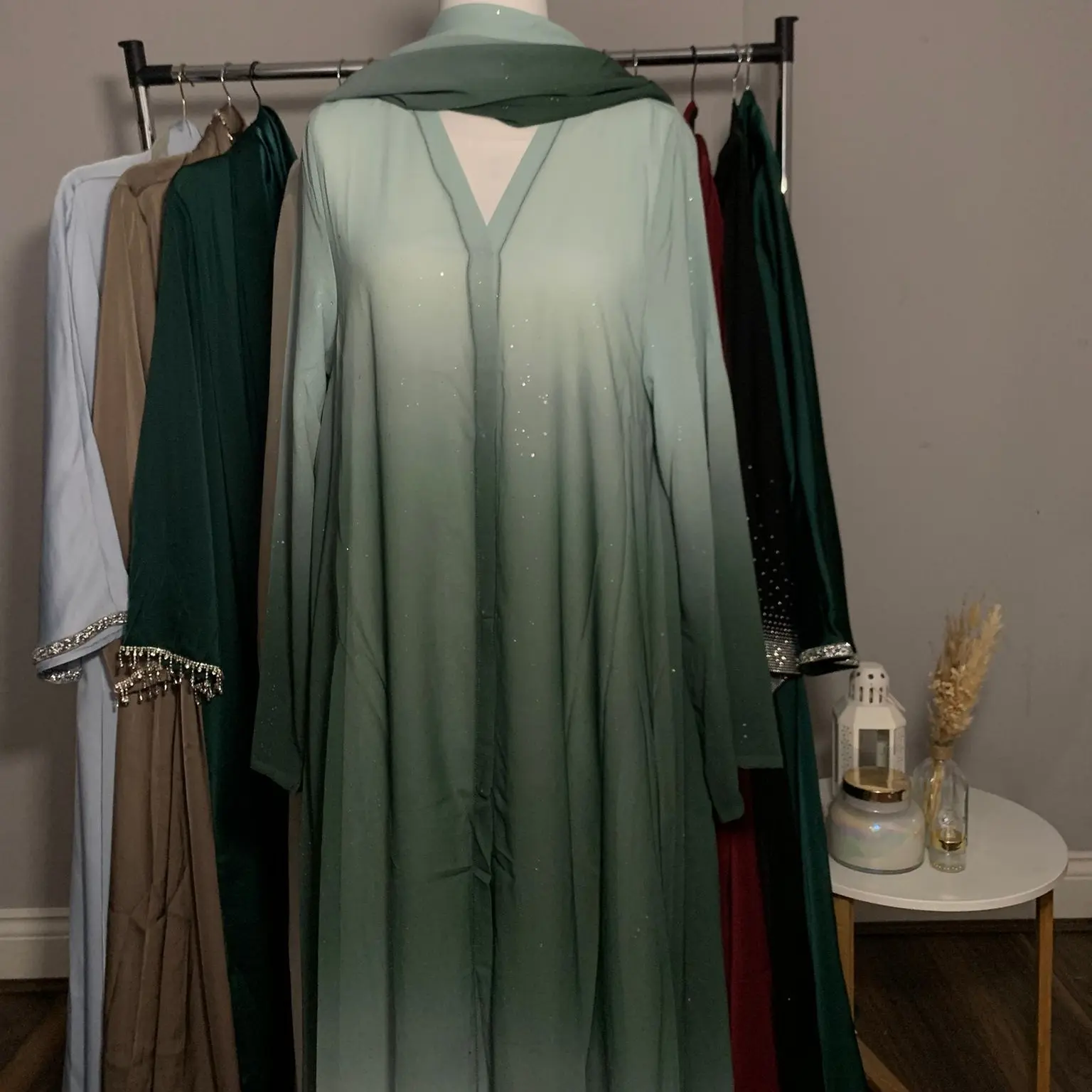 Galaxy Green Abaya Set with Galaxy Hijab by Crescent Modesty (6 PIECES)- Modest Fashion, Available in 52 - 60, muslim fashion islamic clothing