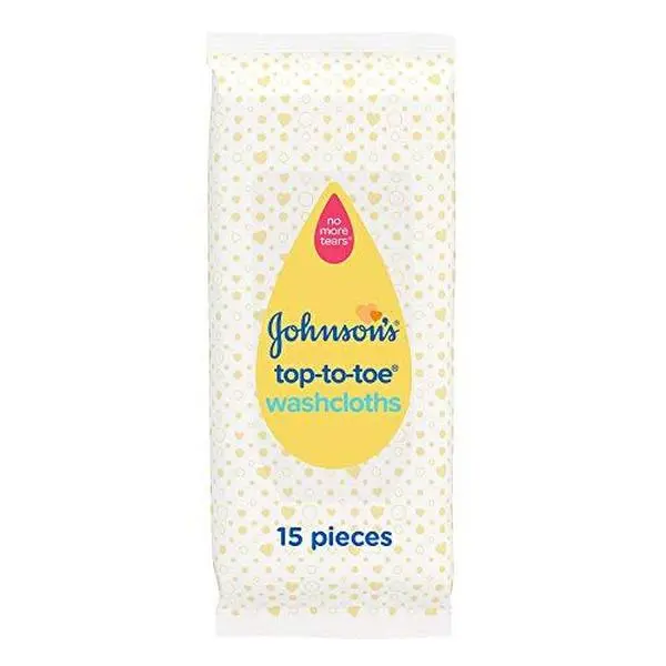 Johnson's Baby TopToToe Washcloths 15 Pieces PreMoistened Washcloths for Sensitive Skin
