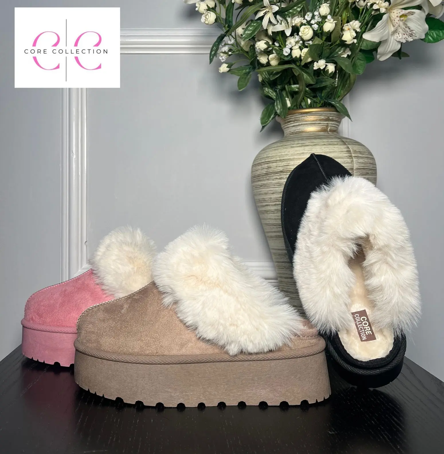 WOMENS LADIES COMFY FLUFFY FAUX FUR PLATFORM SLIPPERS MULES SHOES Walking Shoes Girl Footwear Flipflop Slide Comfort