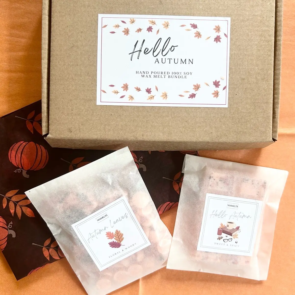 Hello Autumn Soy Wax Melt Gift Bundle - Perfect for Autumn Lovers and Vegans - Home Fragrance, Decor
