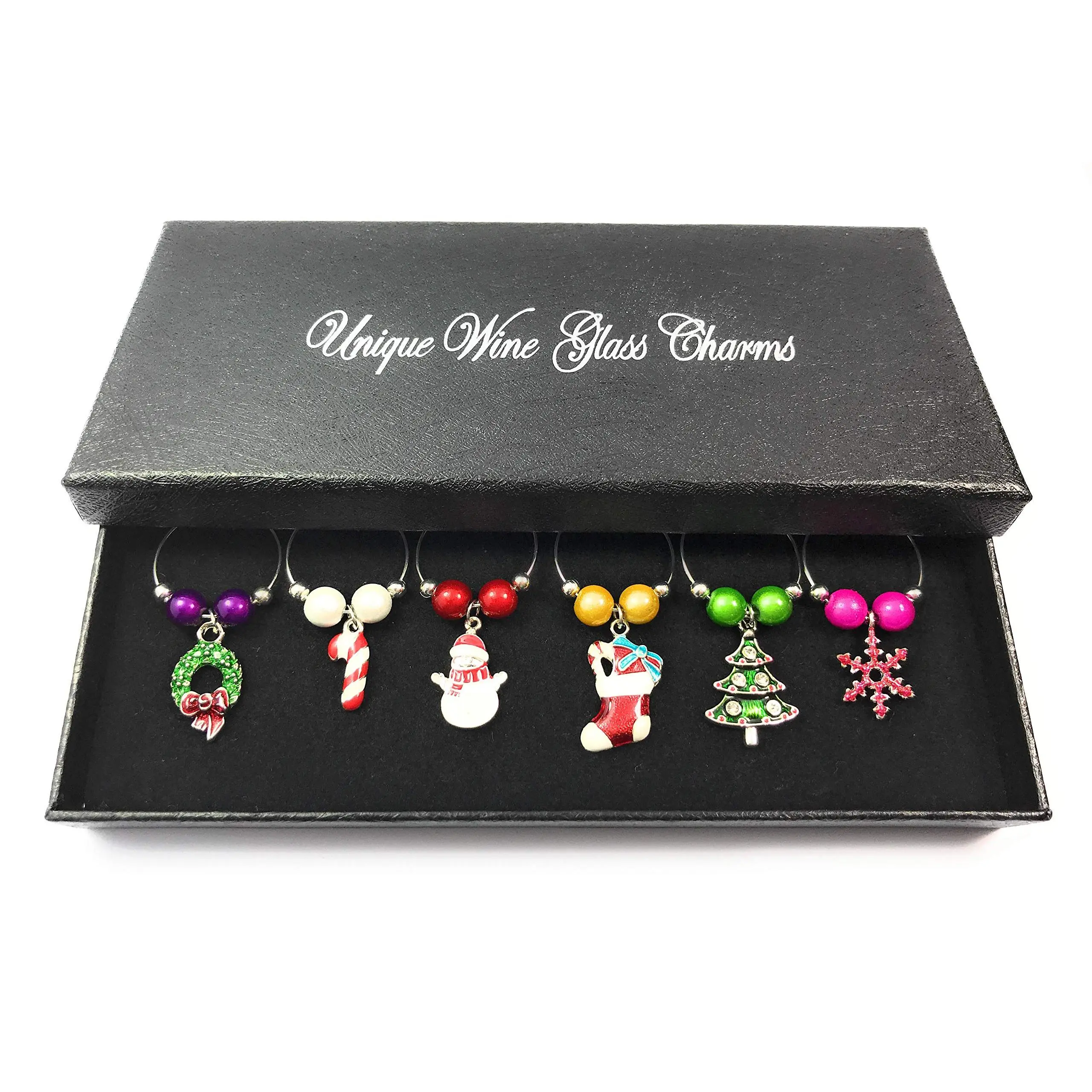 Libby's Market Place Christmas Art Wine Glass Charms with Gift Box