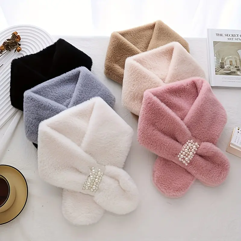 Autumn And Winter Warm Scarf Pearl Fur Neck Warm Plush Scarf Elegant Scarf Scarf Women Autumn And Winter Pearl Fur Plush Neck Imitation Rex Rabbit Fur Warm Thick Pearl Buckle Cross Versatile Christmas Valentine'S Day Holiday Gift 0