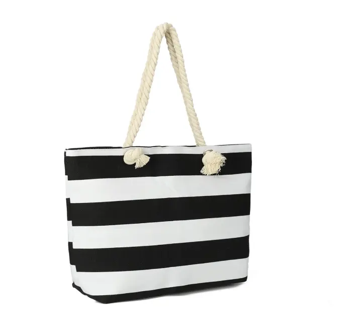 Ladies Women's Large Stripe Tote Beach Bag Summer Holiday Casual Shoulder & Handheld Bag 1