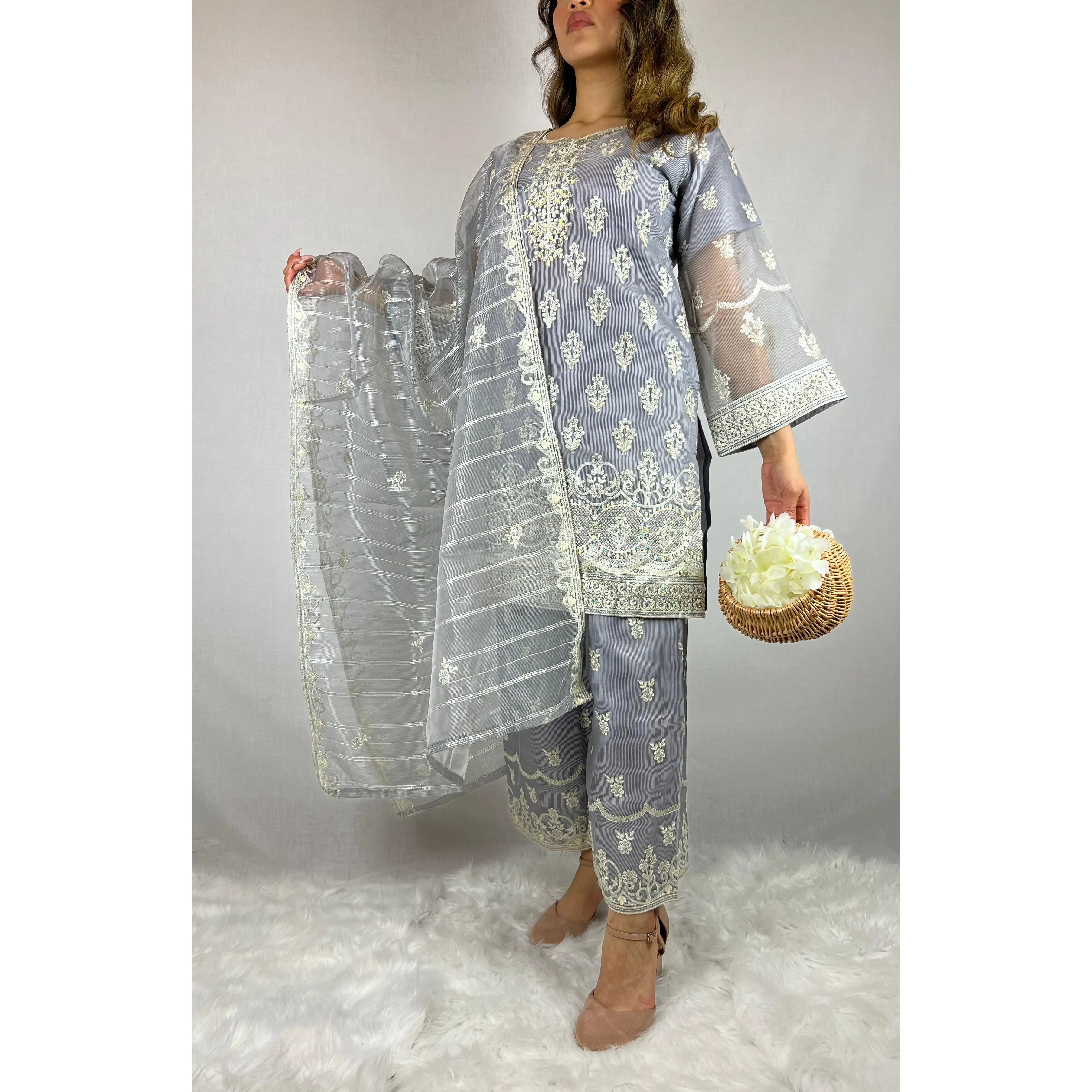 Grey & Iridescent Palazzo Suit