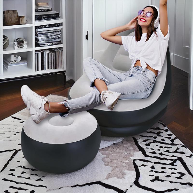 Inflatable Deluxe Lounger Ottoman Couch Gaming Chair Foot Stool Seat Air + Electric Pump 1
