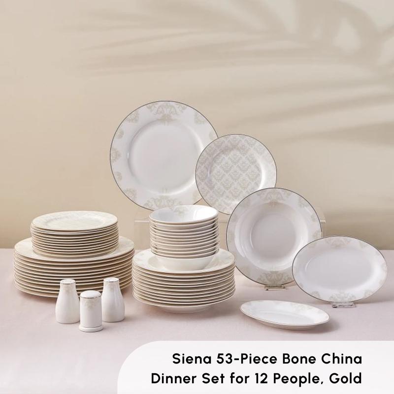 Karaca Siena 53-Piece Bone China Dinner Set for 12 People, Gold 3
