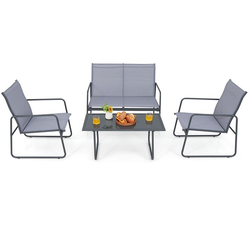 4 Piece Garden Patio Bistro Furniture Set with Loveseat, Coffee Table and 2 Chairs 0