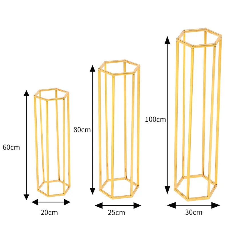 Livingnadhome 3Pcs Gold Metal Wedding Flower Stand Set Decor Vase Ornaments 4