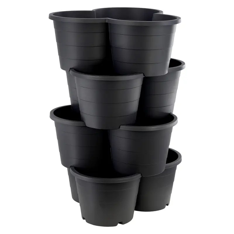 GEEZY Stackable Flower Pot Planters – Set of 4, Large Black Plastic Tiered Design for Outdoor Vertical Garden, for Herbs, Strawberries, Flowers – Space-Saving Durable Pots for Gardening Enthusiasts 2