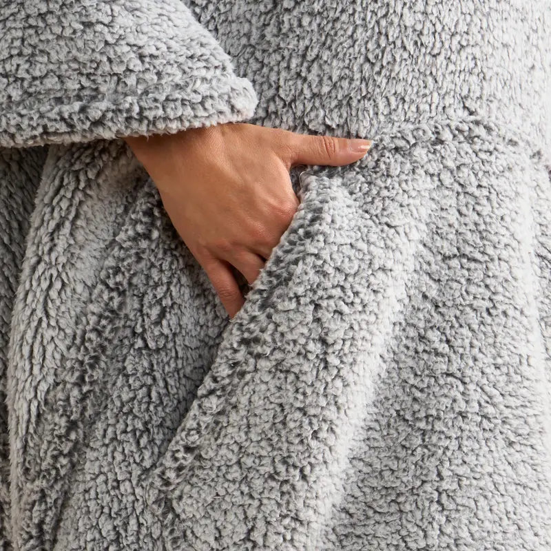 OHS Womens Oversized Teddy Marl Fleece Hoodie Poncho Blanket 1