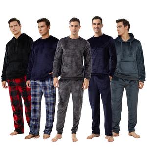 Mens Fleece Pyjama Set Heavy Fleece Cosy Long Sleeve T-Shirt & Bottom Pants Sleepwear Loungewear Nightwear for Men Soft Top & Trousers Size S-XL Menswear Pajamas Homewear Pjs Pajama Set Small Checked Plaid