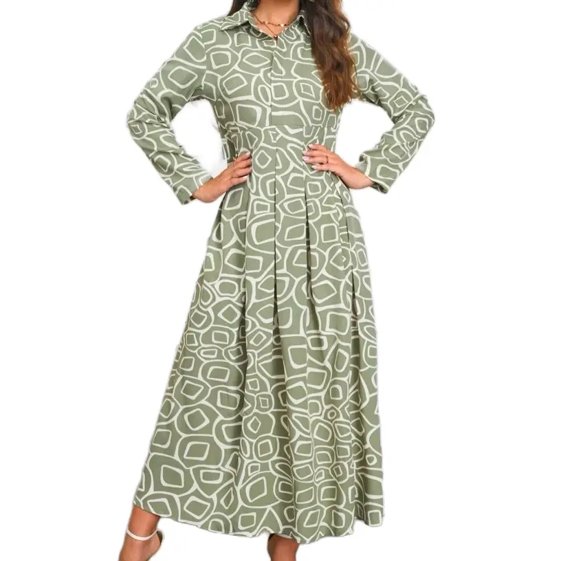 Women's Casual Maxi Dress with All Over Print - Womenswear