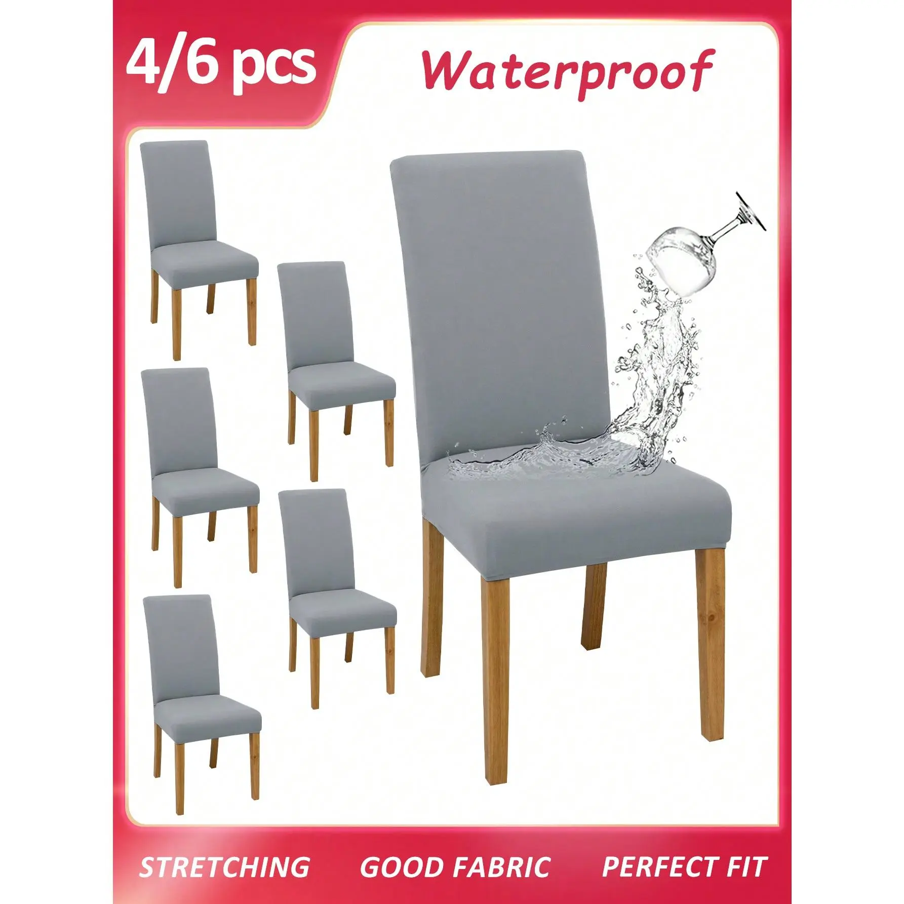 4pcs/6pcs Solid Color Splash-Resistant Chair Cover Set, Modern Polyester Stretch Dining Chair Cover, Suitable For Weddings, Restaurants, Offices, Banquets, All Seasons
