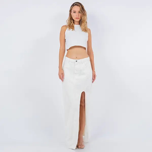 Hustle N Holla Curved Split Denim Maxi Skirt 3