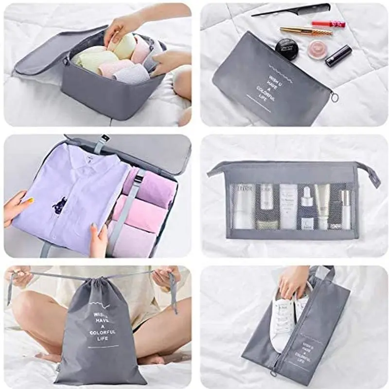 Travel Packing Cubes, Toifucos Multifunction 8pcs/set Luggage Organiser Waterproof Compression Suitcase Essential Bag, Dark Gray 2
