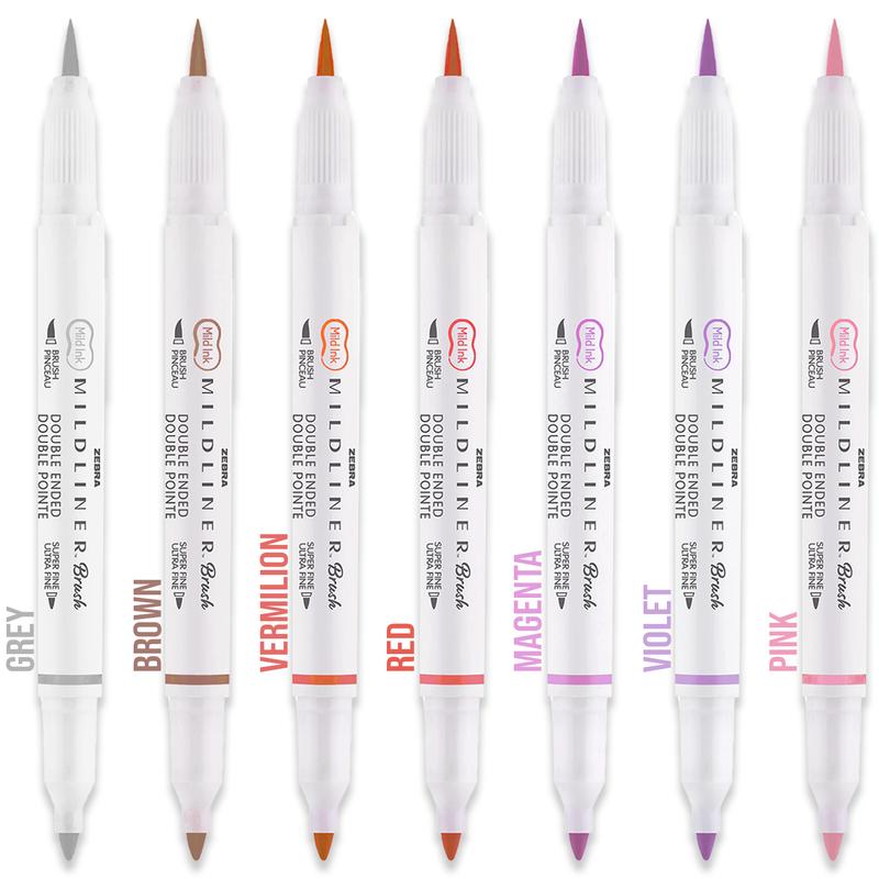 Zebra Pen Mildliner Highlighter Pens | Wallets of 5 | Brush & Fine Tips | Double Ended Markers | Ideal for Revision, Journaling, Calligraphy etc. 1