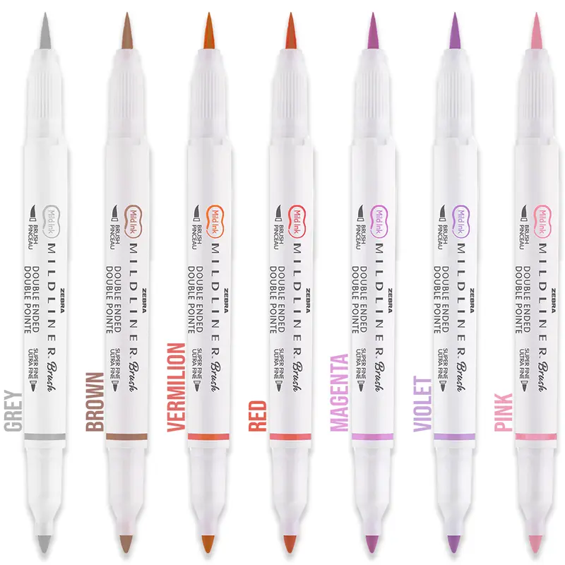Zebra Pen Mildliner Highlighter Pens | Wallets of 5 | Brush & Fine Tips | Double Ended Markers | Ideal for Revision, Journaling, Calligraphy etc. 1
