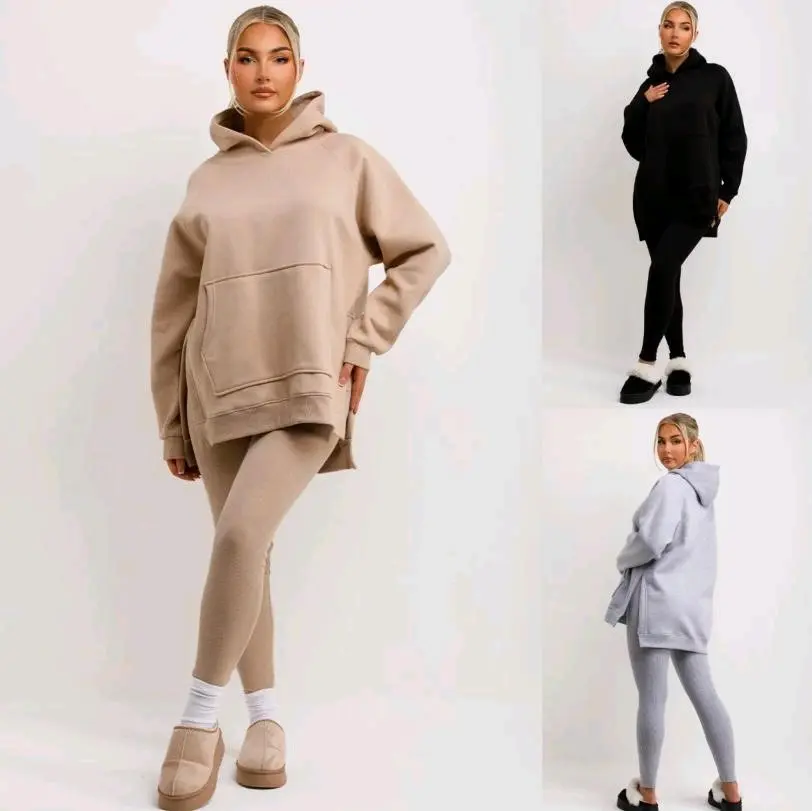 women's oversized hooded sweatshirt  and ribbed leggings set hoodie loung tracksuit.