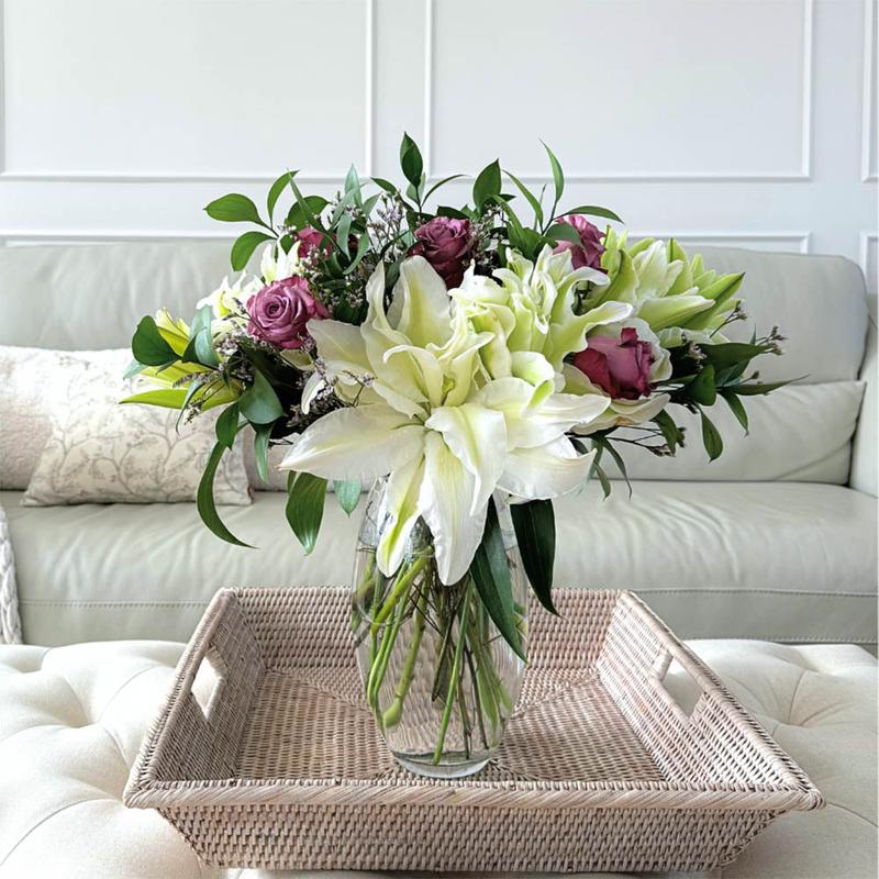 Luxury Lilac Charm Fresh Flower Bouquet with Lilac Roses and White Alstroemeria - Home, Interior, Decor, Decorative, Gift 3