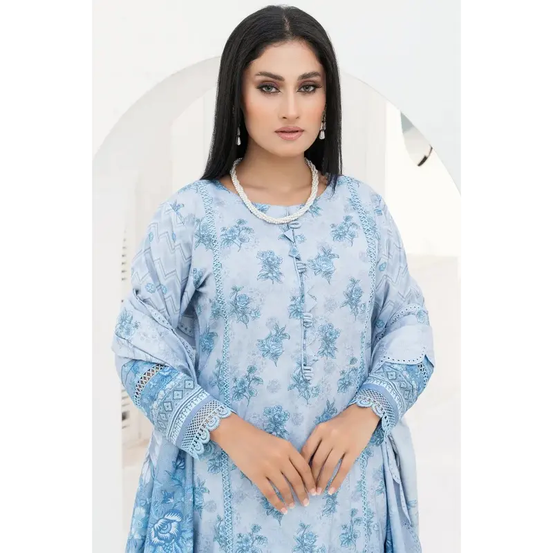 Dhanak Print Ladies Pakistani Suits-Jazmin-1455-Sky Dress Fabric 1