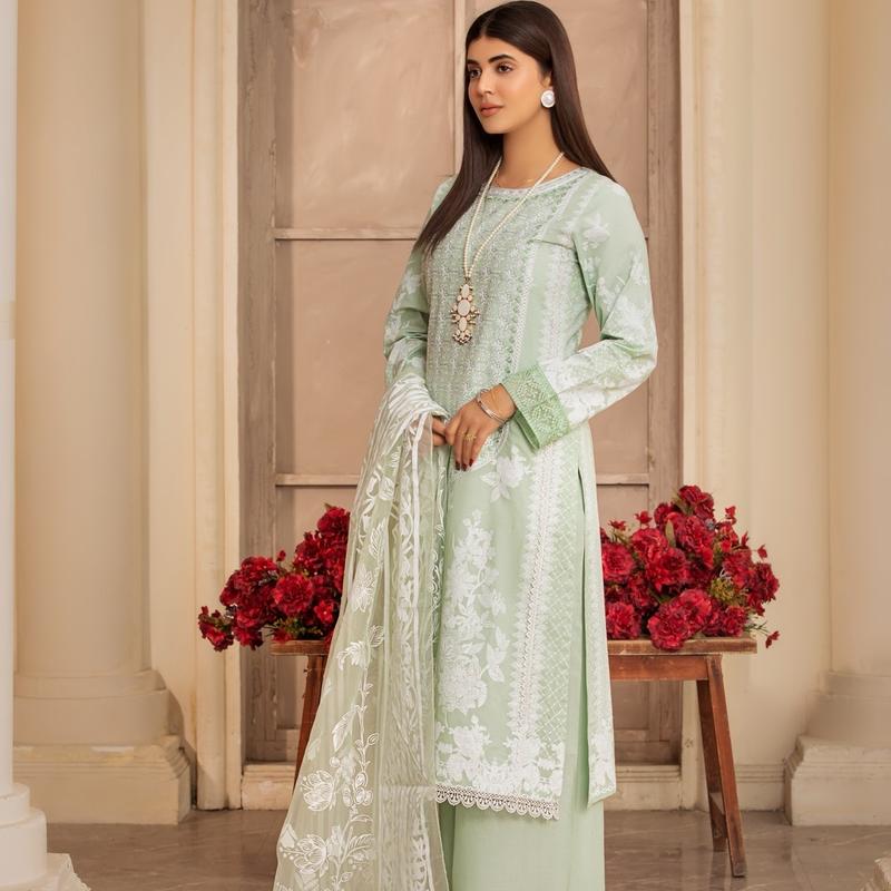 3 Pc Ready To Wear Cambric Cotton Embroidered Suit 3