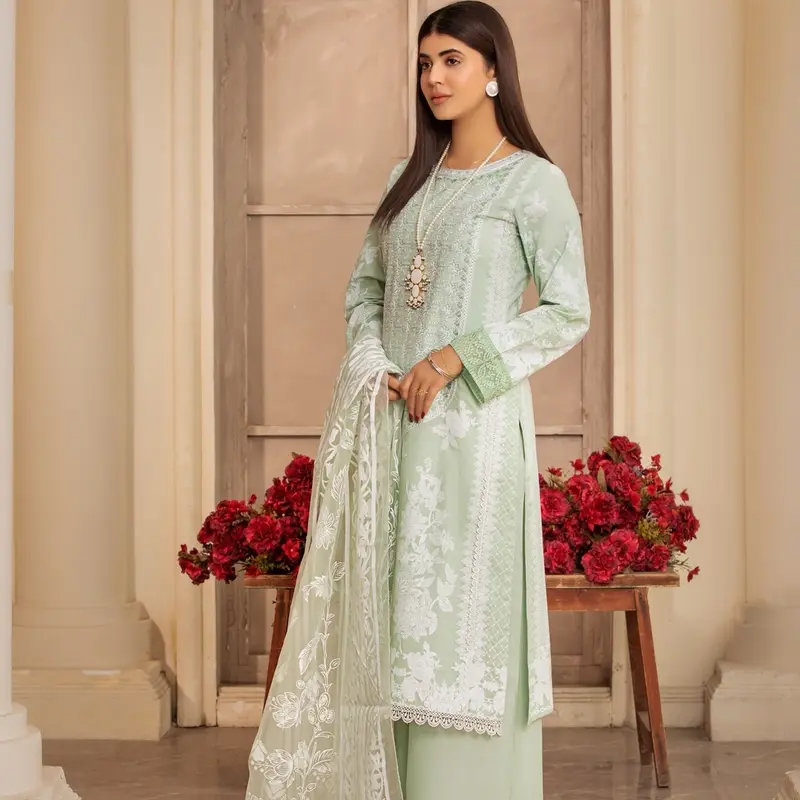 3 Pc Ready To Wear Cambric Cotton Embroidered Suit 3