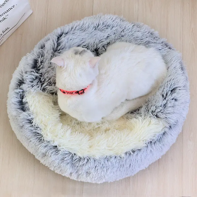 Pet Dog Cat Bed Round Plush Kitten Warm Sleeping Nest Bed Cat Igloo Cave House 6