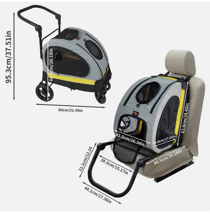 Multifunctional Pet Stroller Jogger Pushchair Dog Car Booster Seat Safety Leash 4