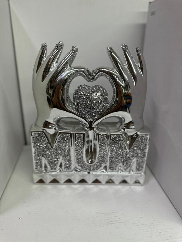 MUM  Heart Hand Silver Crushed Diamond Crystal Ornament Home Decor Gift Bling 2