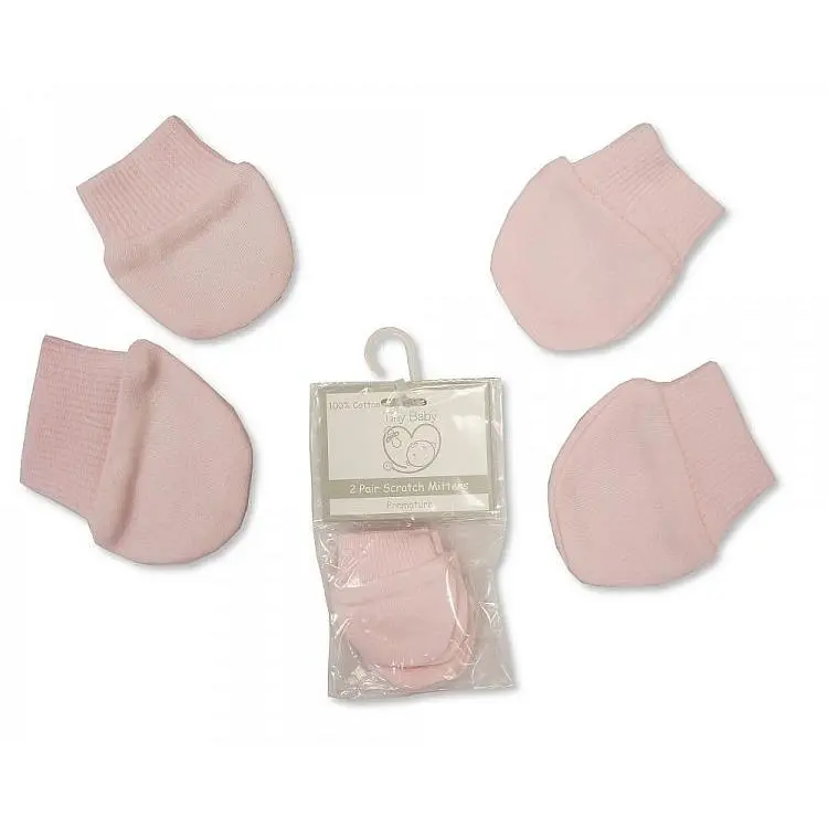 Tiny Baby Premature Baby Scratch Mittens - Pink - Packs of 2 Pairs
