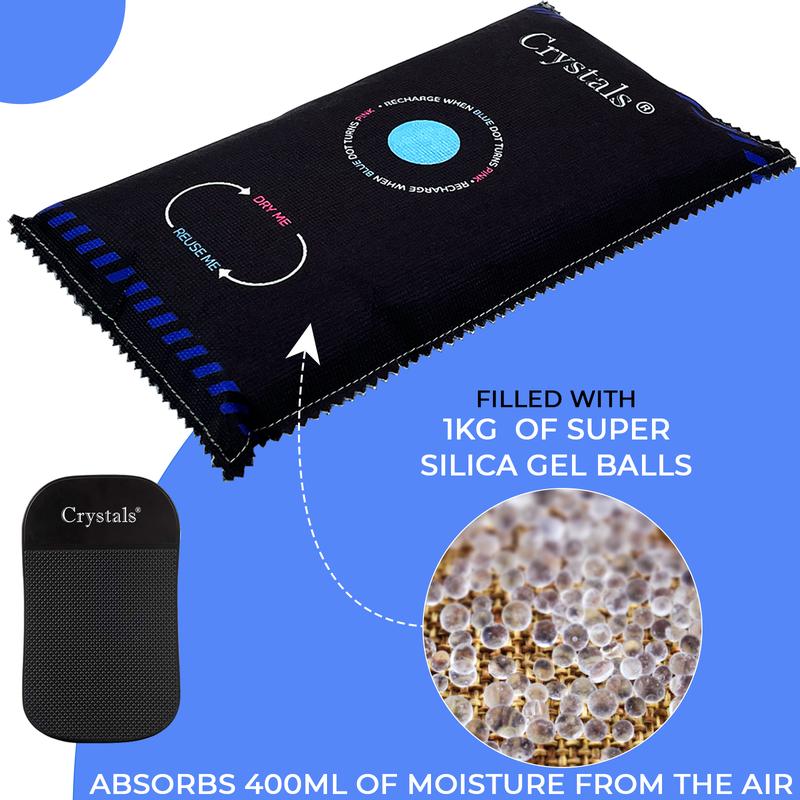 2x 1Kg Car Home Dehumidifier Large Dry Bag Moisture Killer Absorber Pad - Reusable Silica Gel with Color-Changing Indicator Windows 5