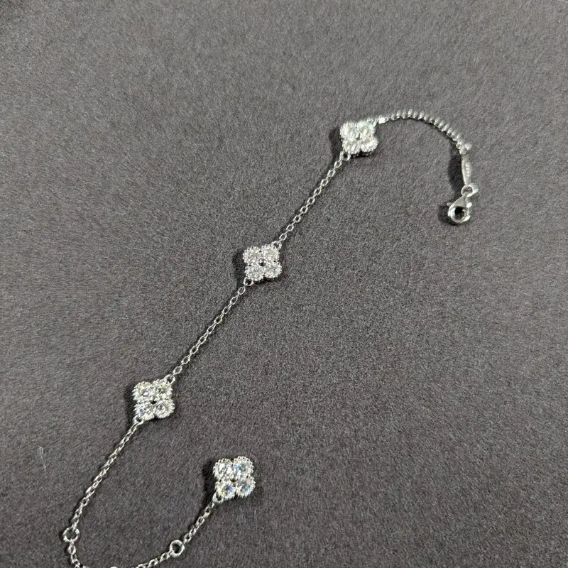 Moissanite 18k white gold plated into solid sterling silver 925 bracelet flower design