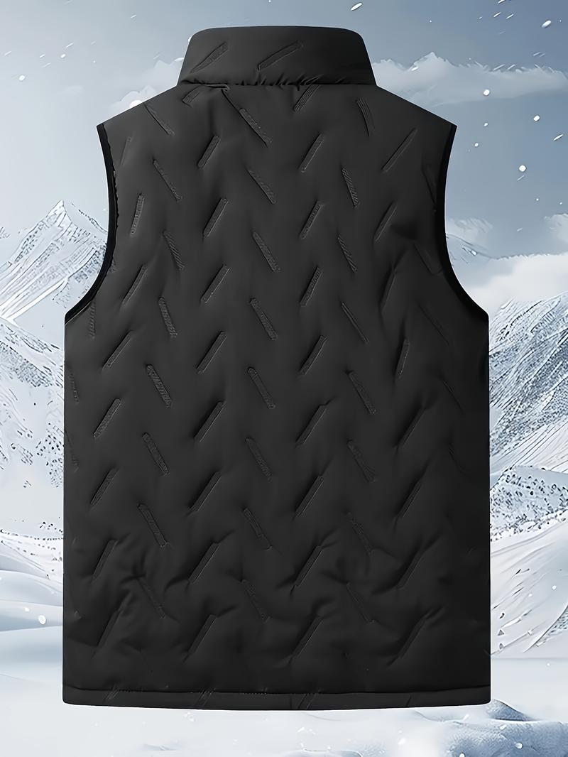Product Introduction of Men's Fleece Lined Solid Color Textured Sleeveless Puffer Vest - Trendy Comfy Warm Vest Outdoor Clothes For Winter, Outdoor Cloth 3