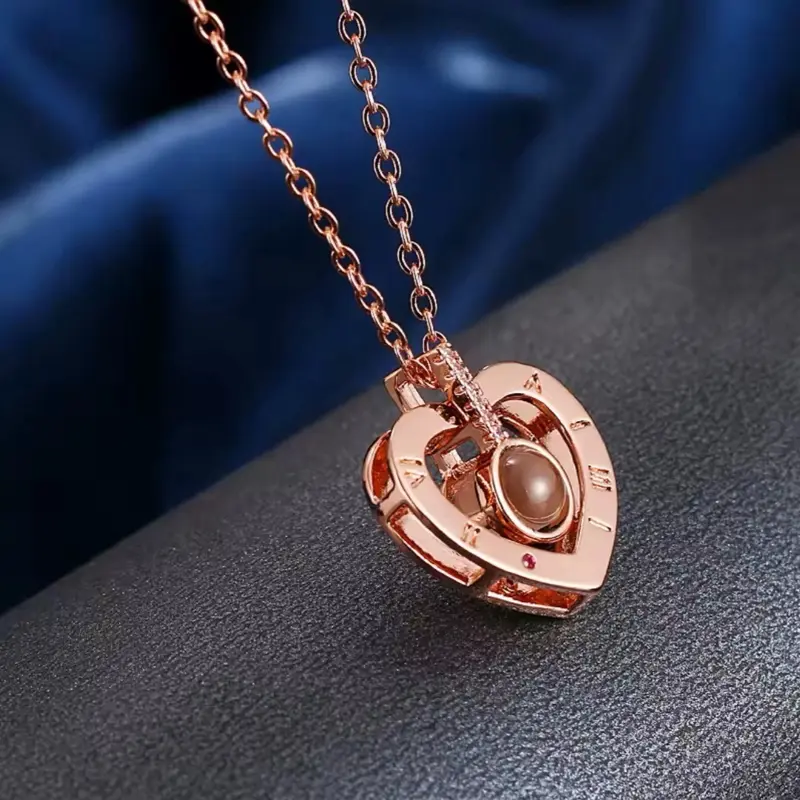Necklace 100 Languages projection “I Love You”Pendant Necklaces For those you love - ideal for gifting - Rose Gold Heart 5