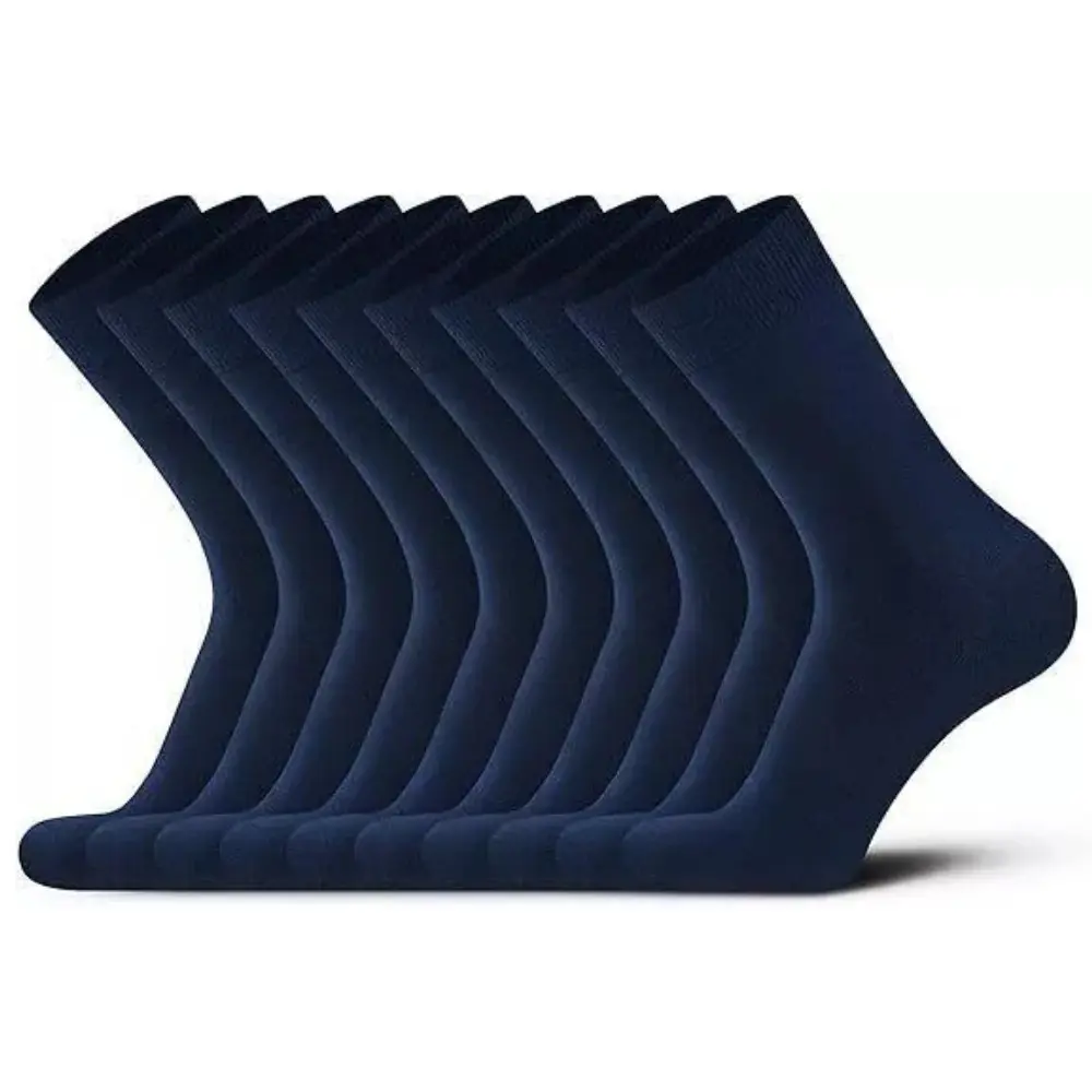 DarkCom Men’s Navy Blue Dress Socks - 10 Pairs (UK Size 12-14) | Perfect Gift for Men Cotton Menswear