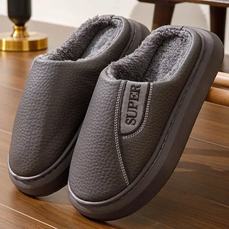 Winter Men's Cotton Slippers 2024 - Non-slip Plush Warm Home Shoes