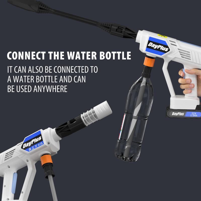 Cordless Pressure Washer, 21V 1500W Portable Pressure Washer, 30 Bar/435 PSI High Power Washer Machine with 6-in-1 Adjustable Nozzles, 2PCS 1.5Ah Battery, 5m Hose Cordless Jet Washers Pressure Cleaner for Car Floor Garden Cleaning 4
