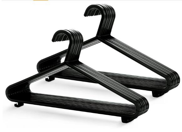 Product Introduction of Adult Plastic Coat Hangers - 25pk, Black Colour, Strong Clothes Hangers for Clothes Rail & Closet, Clothing Hanger with Suit Pants Trouser Bar and Clips, Space Saving, 37.5 cm Wide 4