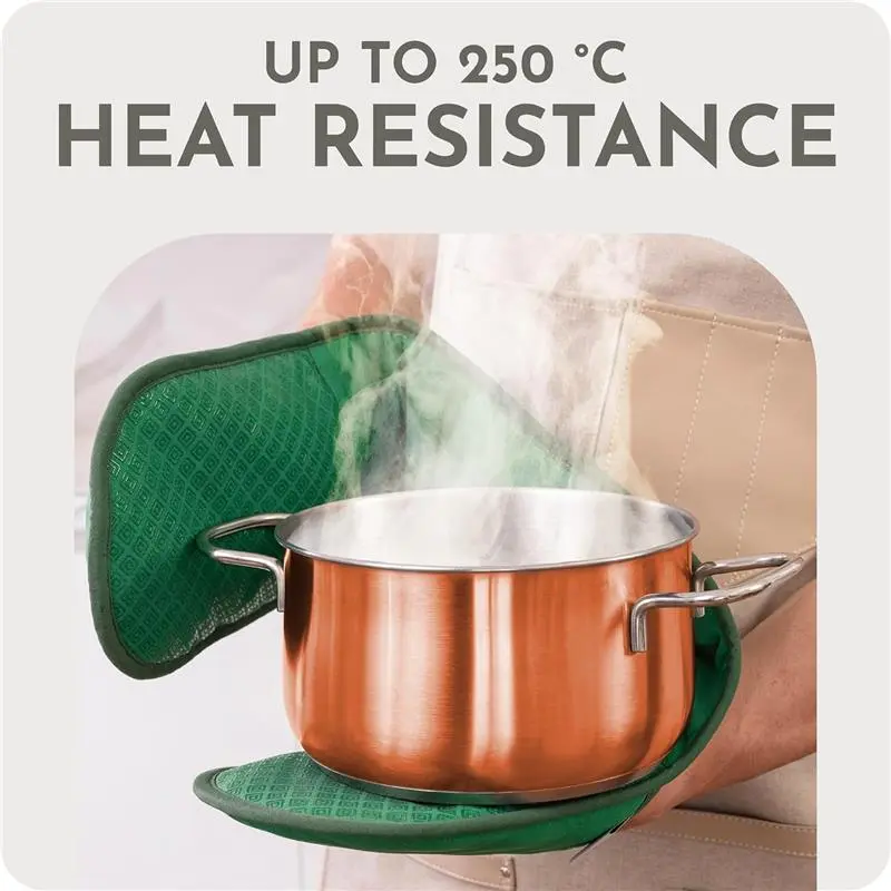 Green Double Oven Gloves | Maximum Heat Resistant Protection | Double Oven Mitt With Silicone Non-slip Design | Machine Washable Thick Oven Glove Home & Kitchen Accessories. Bakeware Cover 4