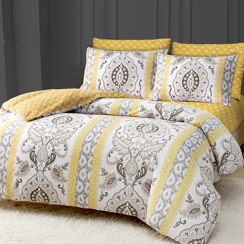 Paisley Beige Floral Printed Duvet Cover King Size with Pillowcases - Luxury Reversible Quilt Cover Set - Ultrasoft Premium Microfiber Bedding Sets Single Double King Super King All Sizes Available 2