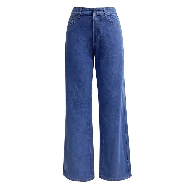 Women Jeans Straight Pants Denim Washing High Waist Loose Fit Pockets Basics Ankle Length Pants Solid Color Slight Strech 8