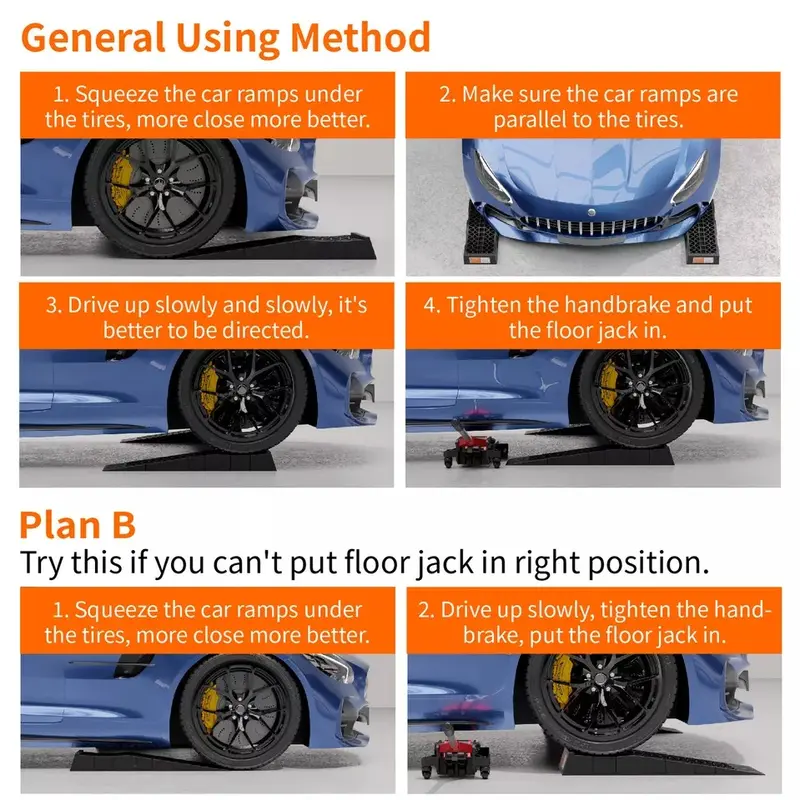 "2X Heavy-Duty Low-Profile Plastic Car Ramps – Ideal for Low Sport Cars (1 Pair)" 3
