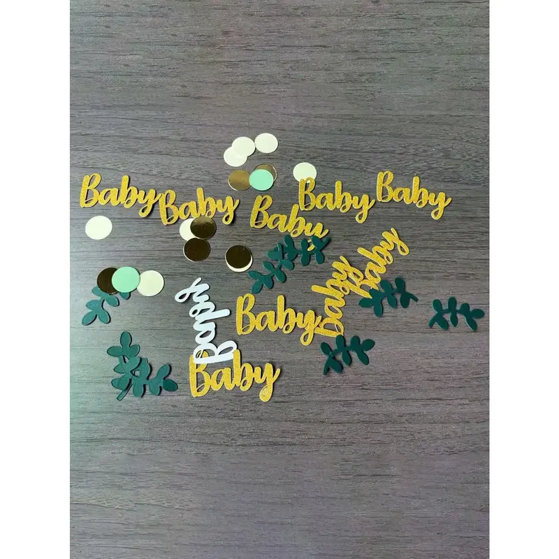 1set/100pcs Party Decoration Green Leaf & Ring Confetti Table Scatters, Birthday Decorative Accessoriesbaby Shower Family Decorations Gifts 1