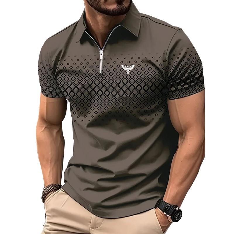 Men Personality Summer Fashion Sport Short Sleeve Casual Lapel Zipper Polo Shirt Men Print Polyester Quick Drying Polo Shirt Top 3