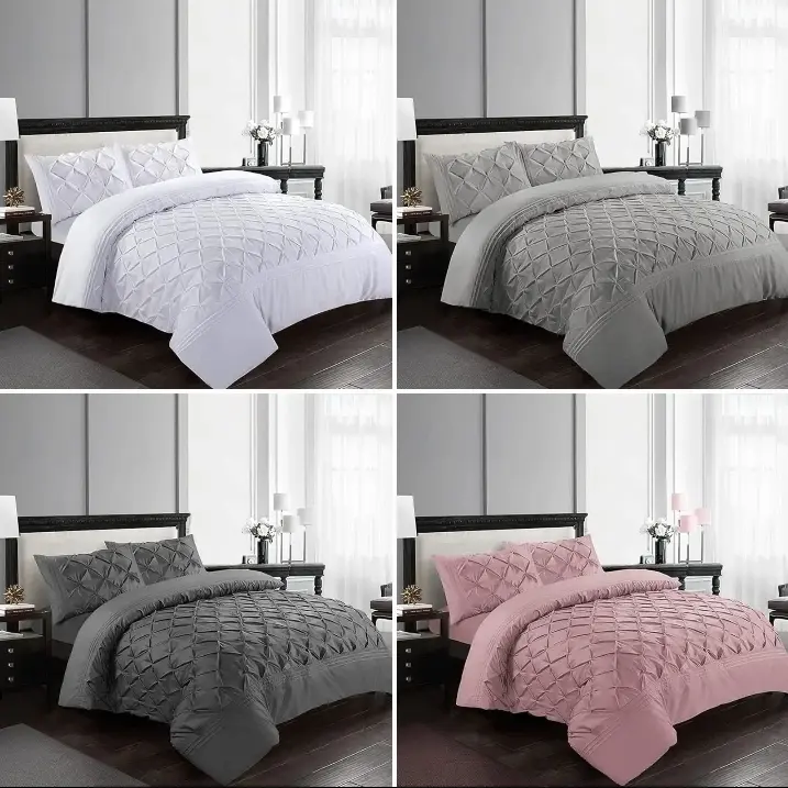 Premium Quality Pintuck Duvet Cover Set with Pillowcases - 200 Thread Count Microfiber Quilt Cover Bedding Set - Double King Super King Size