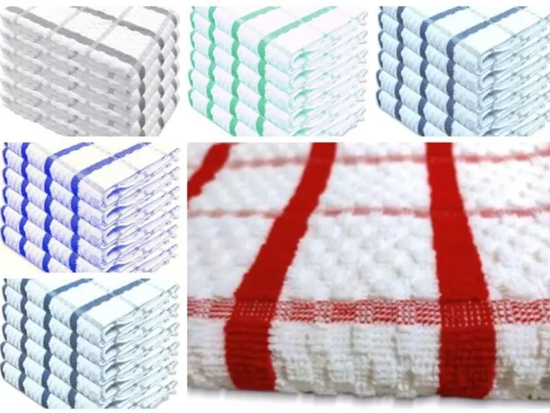 Pack of 12 or 24 Jumbo Terry Kitchen Tea Towels - 100% Cotton Absorbent Cleaning Dish Cloths 2